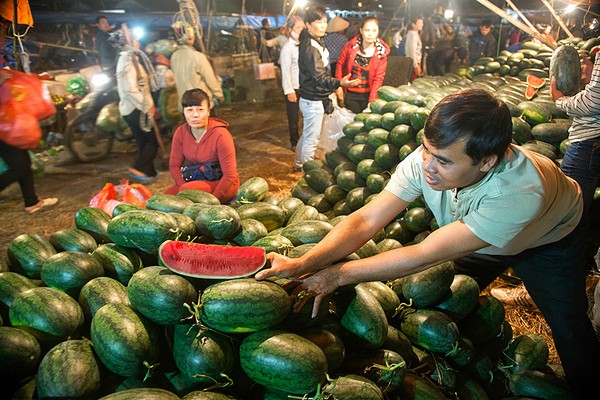 Chợ đầu mối Long Biên nổi tiếng là nơi bán buôn hoa quả giá cả hợp lý