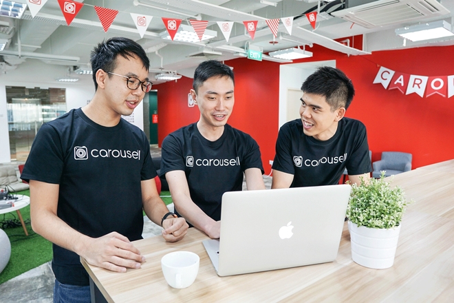 Ba nhà đồng sáng lập Carousell, từ trái sang phải: Marcus Tan, Lucas Ngoo và Quek Siu Rui. Ảnh: Carousell