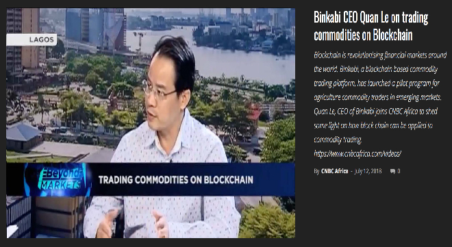 CEO Quân Lê trả lời phỏng vấn CNBC về hợp tác chiến lược trong việc phát triển một sàn giao dịch hàng hoá dựa trên blockchain đầu tiên trên thế giới tại Nigeria.
