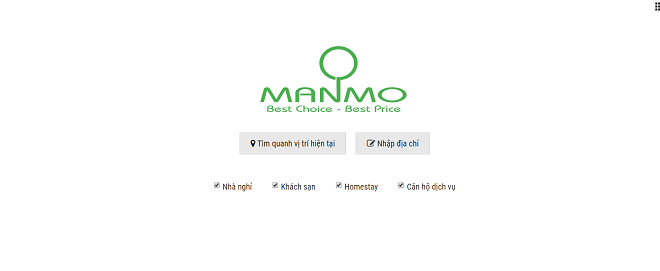 Giao diện chính dành cho người dùng tìm kiếm địa chỉ lưu trú.