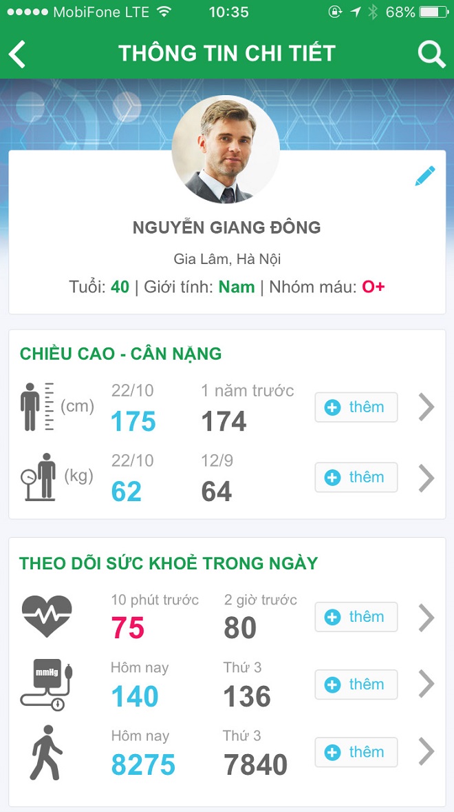 Thông tin của bệnh nhân được lưu lại trong hồ sơ y bạ trên ứng dụng.