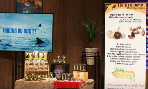Thông tin quảng bá về tỏi Lý Sơn của I AM V tại Thương vụ bạc tỷ. Ảnh: Shark Tank Việt Nam