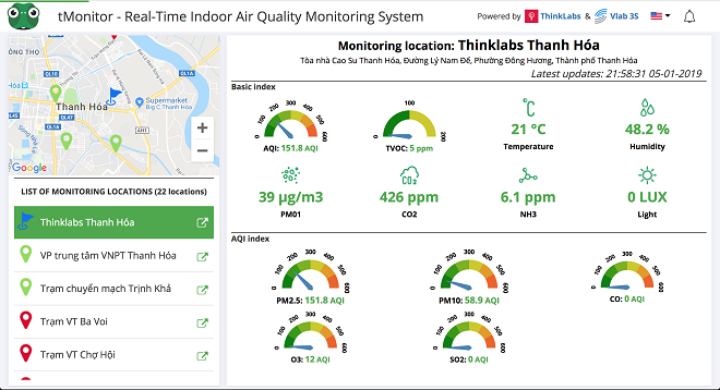 tMonitor ứng dụng công nghệ Internet kết nối vạn vật (IoT) và Học máy (Machine Learning) để cung cấp các phép đo theo thời gian thực, nhận biết các khí như SO2, CO, O3, CO2. 